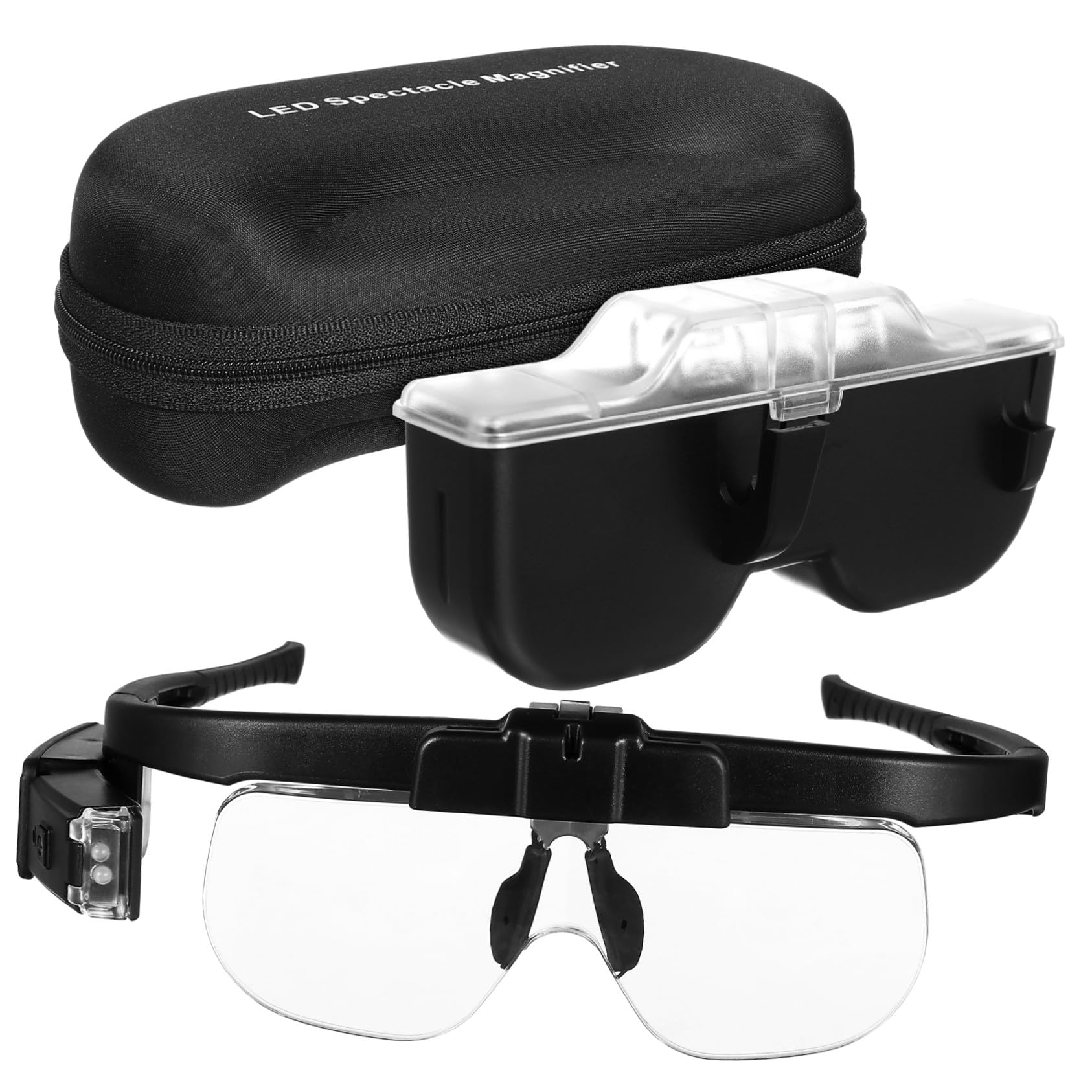 LED Vergrößerungsbrille mit Licht, Freihändig, USB, Schwarz