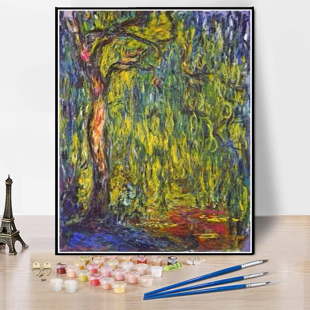 Paint by Numbers Kits for Adults and Kids Weeping Willow and Water Lily Pond Painting by Claude Monet Paint by Number Kit On Canvas for Beginners