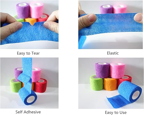 Miniatura 4 de Paquete de 6 vendajes autoadhesivos de 2 pulgadas x 5 yardas, transpirable, cohesivo, para mascotas, cinta elástica autoadhesiva para deportes,