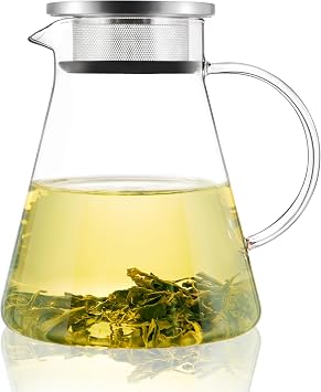 CNGLASS 1.2L Glass Teapot Stovetop Safe, Clear One-Touch Tea Kettle with Filter Lid, Blooming and Loose Leaf Tea Maker Set