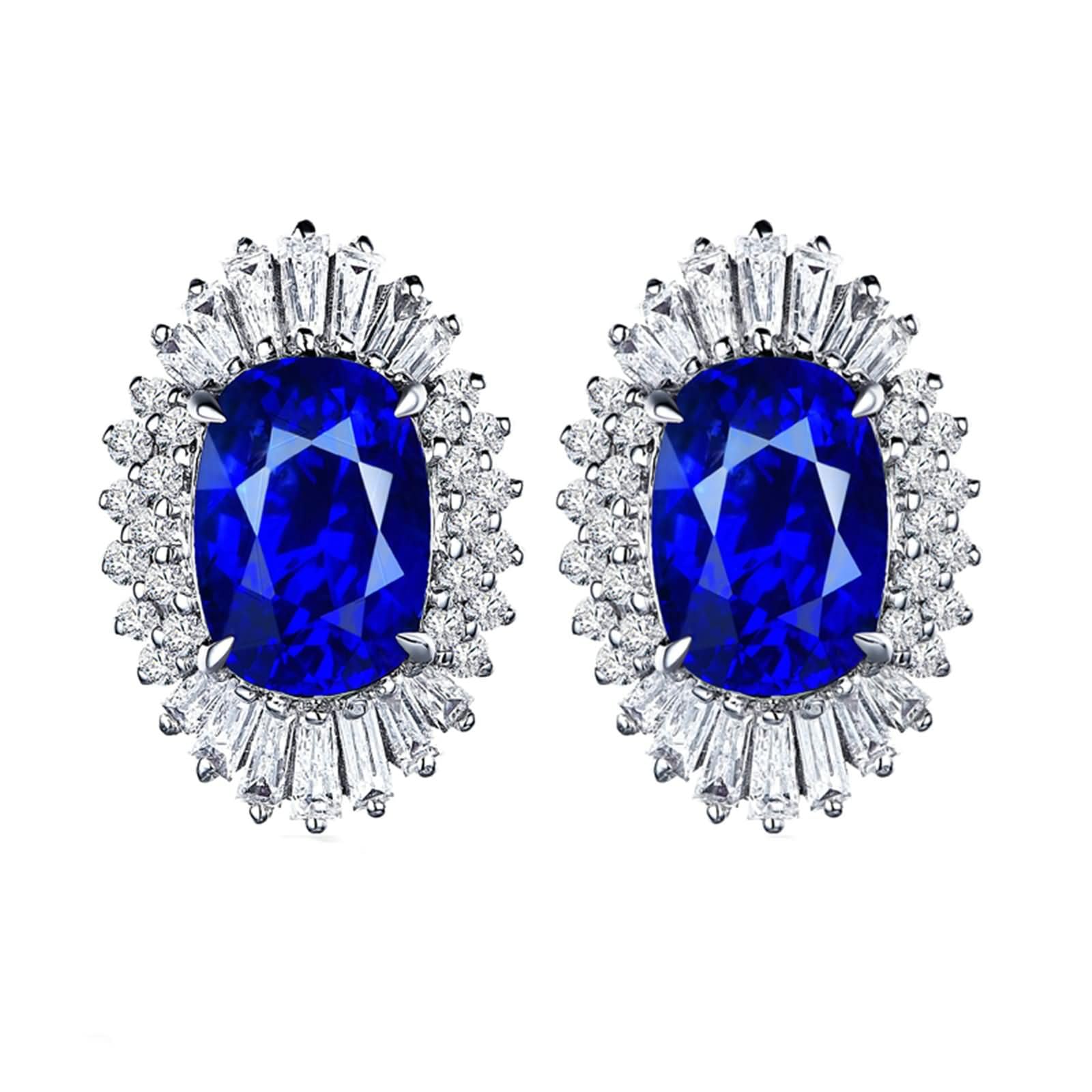 9K / 14K / 18K / 18Kt Damskie Białe Złote Kolczyki 4 Szafir Owalny 1,5 Ct, Kobiety Srebrno-Niebieskie Kolczyki