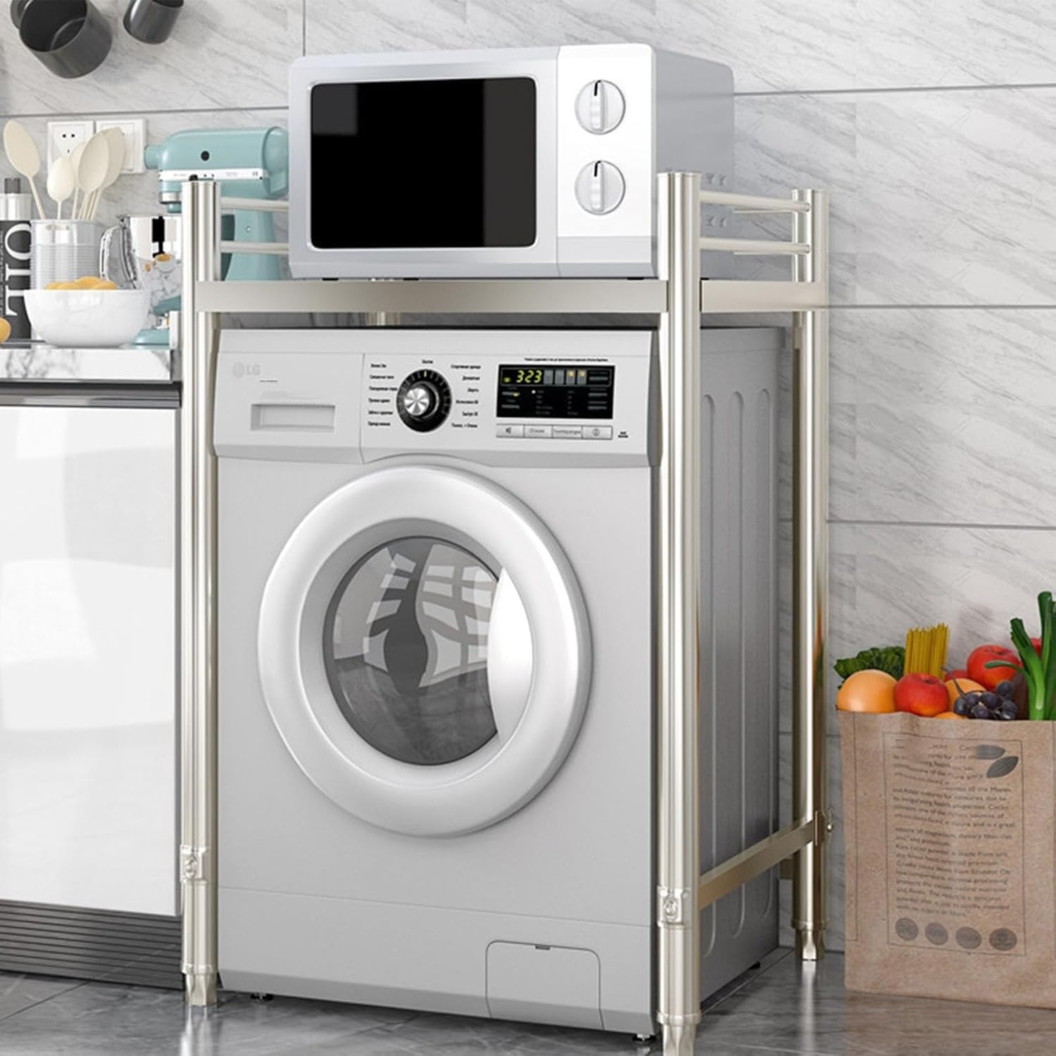 Support de machine à laver empilable avec étagère réglable en acier robuste