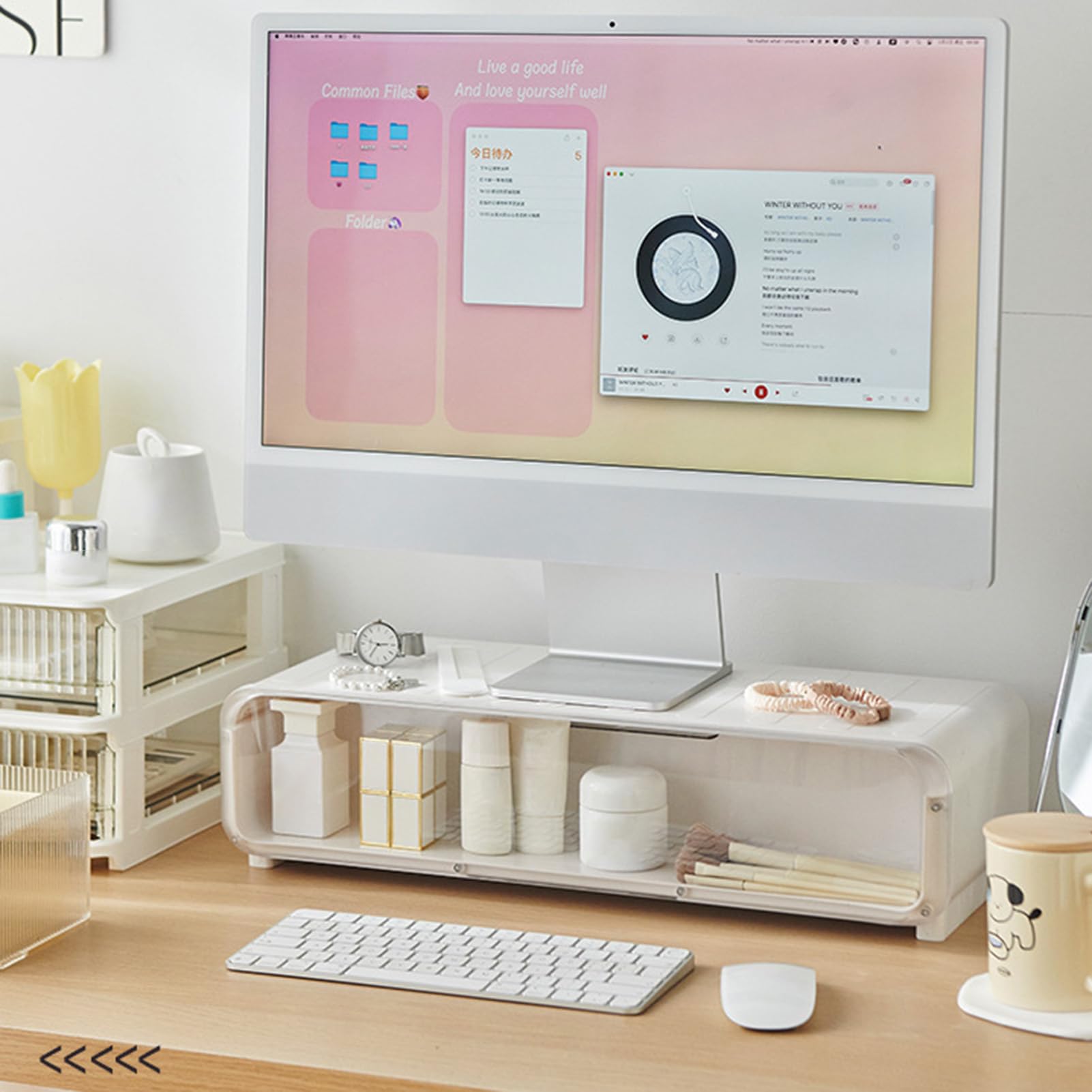 Alzata Computer Ripiano Bianco Multifunzione Antiscivolo per Desktop | Accessorio per Ufficio Alzaschermo Per Scuola, Postazione Di Lavoro, PC, Stampante E Computer Portatile