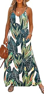 Women Summer Spaghetti Strap Maxi Dress V-Neck Sleeveless Flowy Boho Floral Beach Long Dress with Pockets - Buy now
