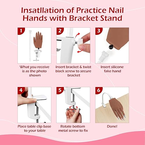 Miniatura 7 de LIONVISON Mano de práctica para uñas acrílicas, práctica de mano de uñas de silicona, dedos flexibles, manos falsas de maniquí para práctica de