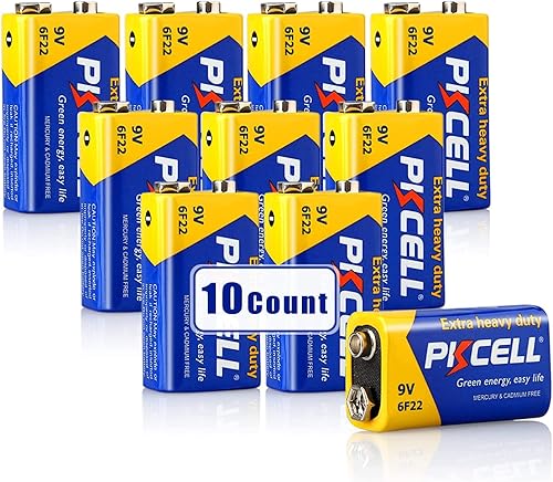 Miniatura 9 de PKCELL Batería de 9 V de carbono 10 unidades de zinc para detectores de humo batería 6F22 vida útil de 10 años ultra larga duración