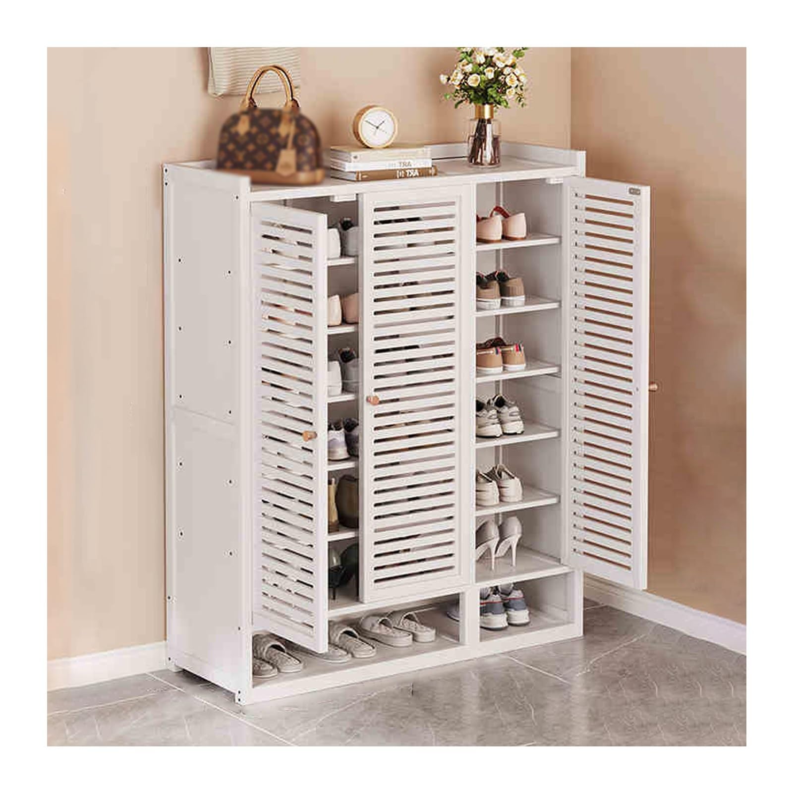 Generisch Schuhschrank, schmaler Flurschrank, schmaler Flurschrank, großer Schuhschrank, platzsparender Lagerschrank für Flur und Wohnzimmer, staubdicht, stilvolles weißes Design (88 x 32 x 110 cm)