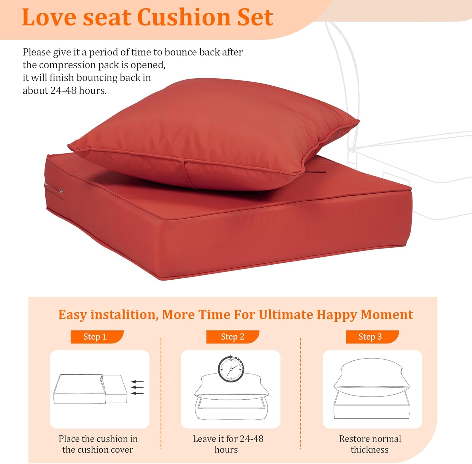 19x19x4in,Set2,Outdoor Chair Cushions with Back, Deep Seat Patio Cushions with Hidden Zipper Ties Handle, Waterproof Patio Furniture Replacement Cushion for Rattan Sofa,red