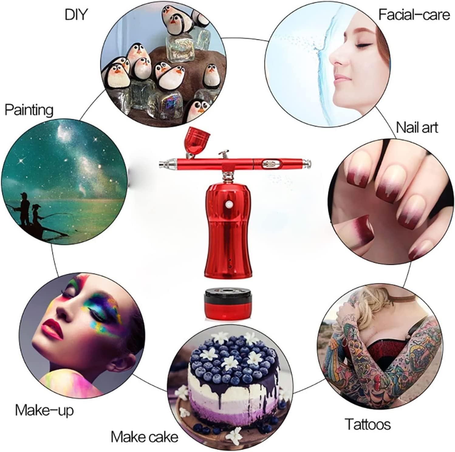Airbrush Kit Smart Airbrush with Compressor Spray Gun Tattoo Beauty Nail Painting, Varnishing,Lacquering for Nail Art, Makeup, Painting, and Cake Decorati(Red)