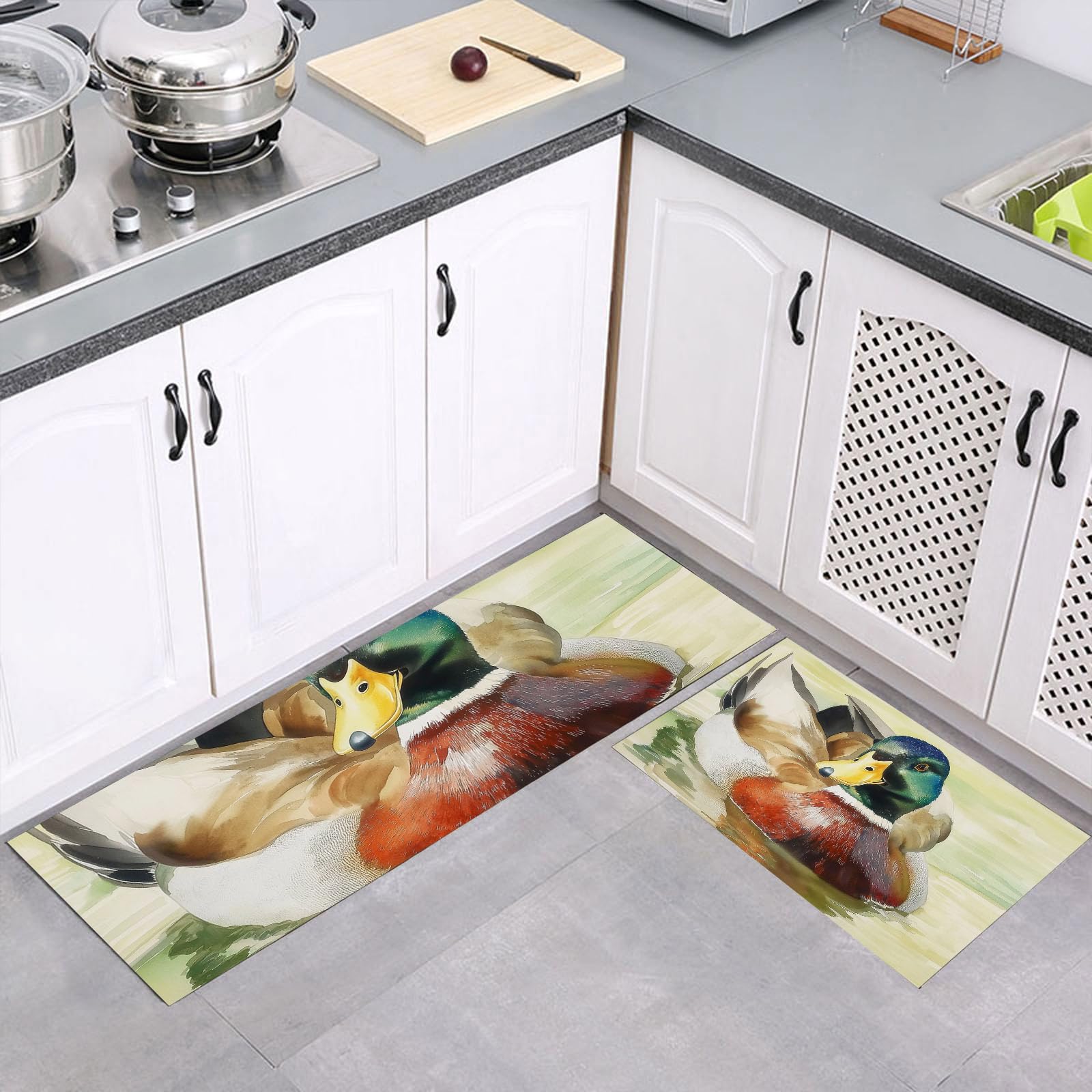 Juegos de almohadillas de cocina verde claro con base antideslizante de dos piezas