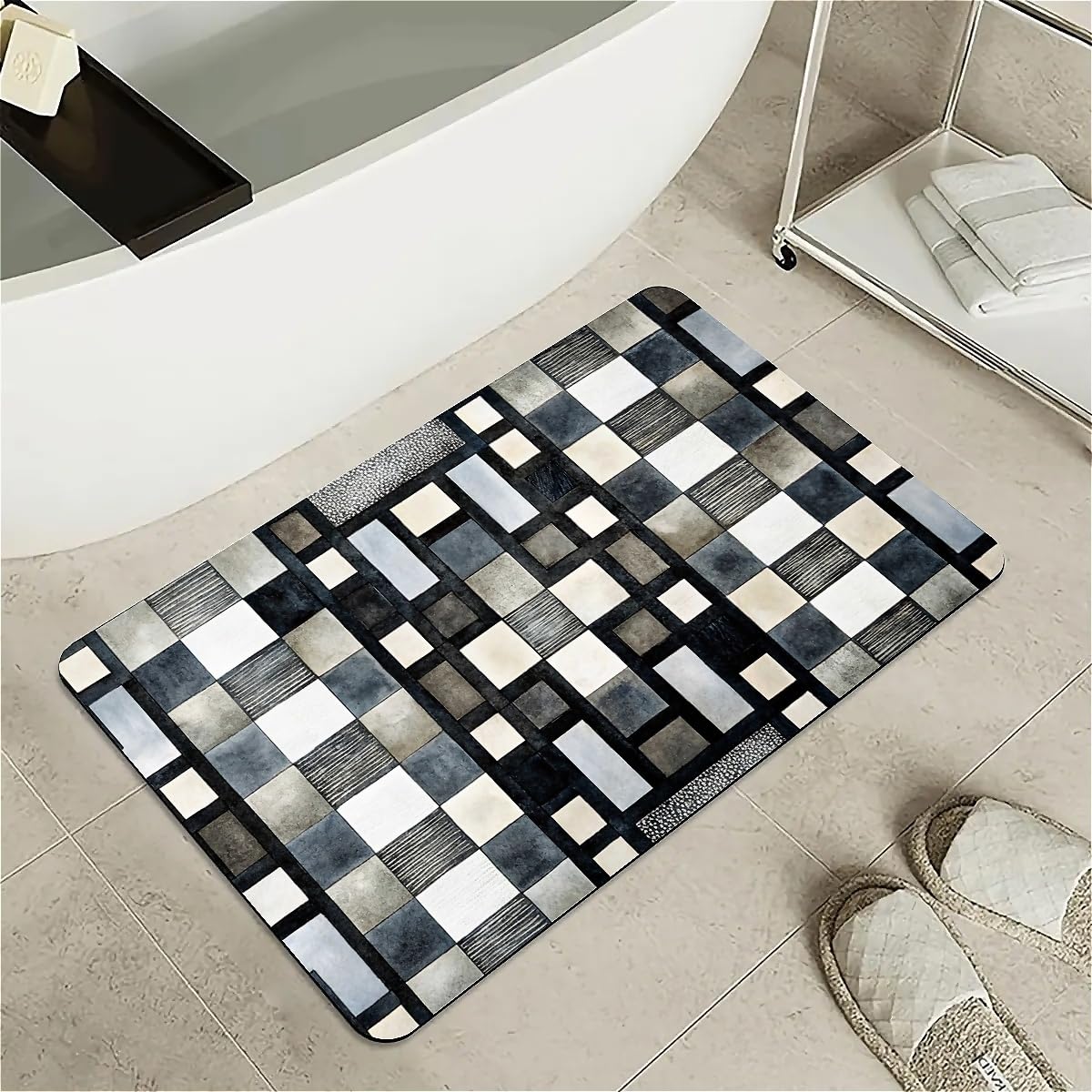 ZHUZHISHAN Diatomaceous Earth Bath Mat,Abstract Various Geometries Non-Slip Volume Super Absorbent Fast Drying Eco-Friendly Easy to Clean for Bathroom