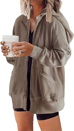 Miniatura 7 de SHOPESSA Sudadera con capucha y cremallera para mujer, chaqueta de punto con capucha, ajuste holgado, ligera, de manga larga, estilo novio