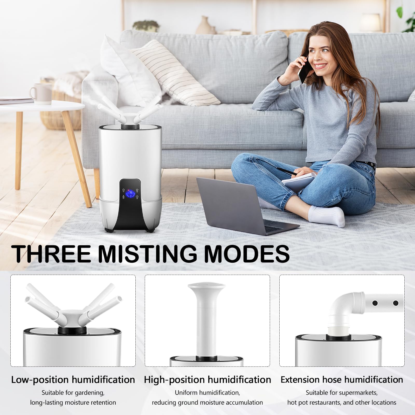 Umidificatore 15L, Multifunzionale Umidificatore Piante 1500ML/H Diffusori Ambiente Automatico 75W con Ugello Dritto Ugello Angolato e Ugello a Quattro Testine per Grow Tent Supermercati