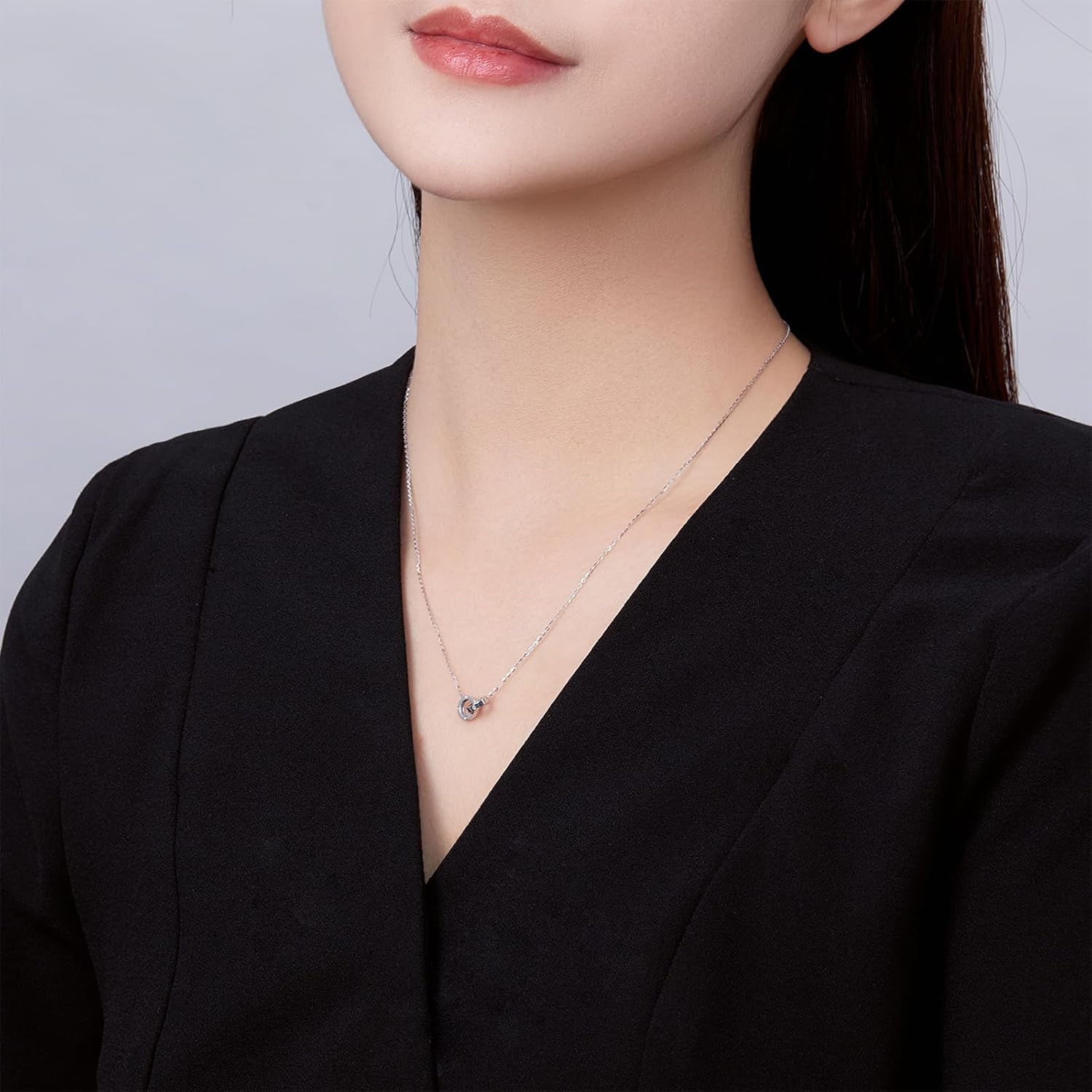 950 Platinum Pendant Necklace Circle To Circle Necklace Chain with Jewelry Box for Women Girlfriend Mum Wife Birthday Anniversary 42+5CM