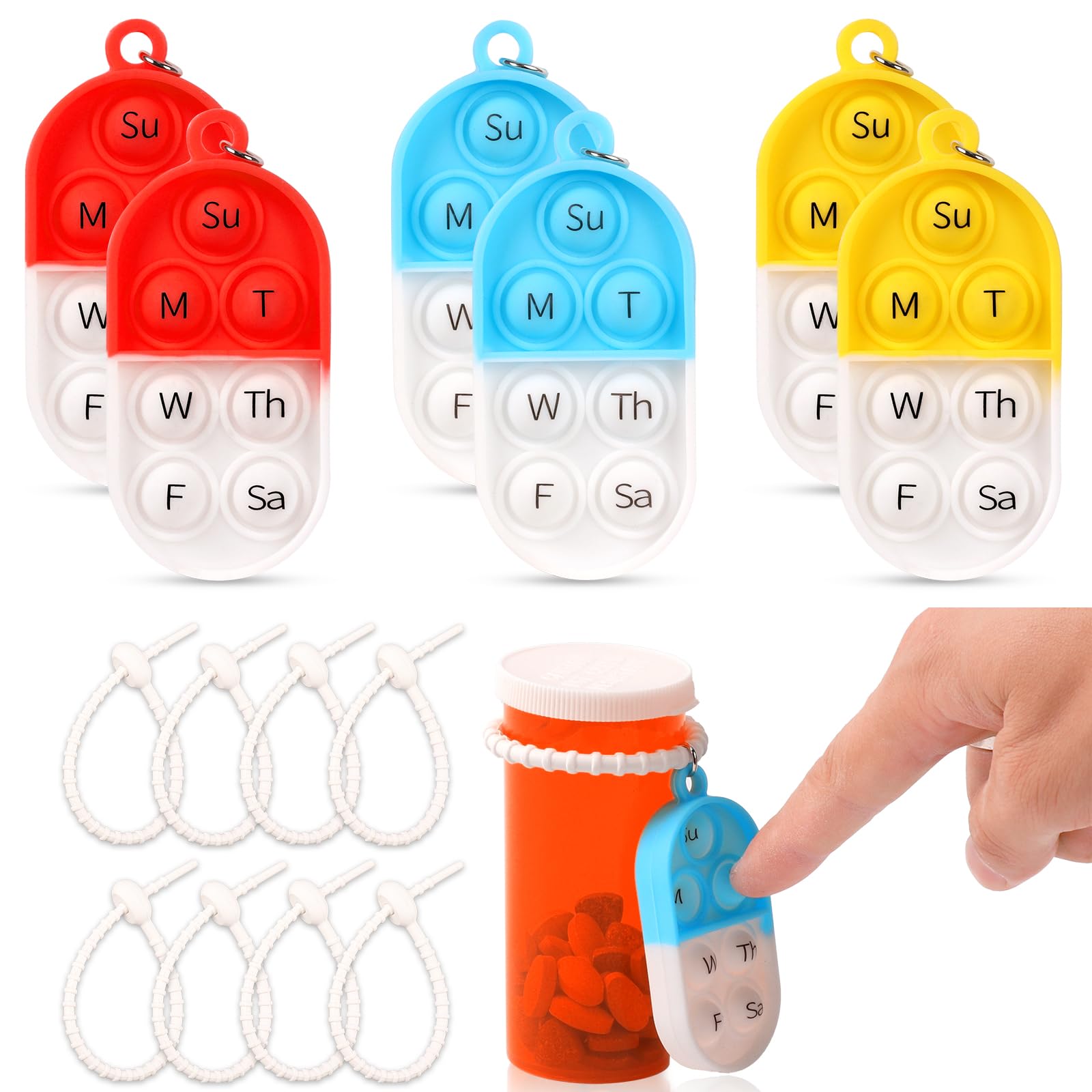 3 Pack Pill Reminder Medication Pill Tracker Bottle with Ties Reusable Daily Medication Tracker Portable with Button 7 Day Memory Aid Medication Dose Silicon for The Elderly Red Yellow Blue(3) — Amazon image 9