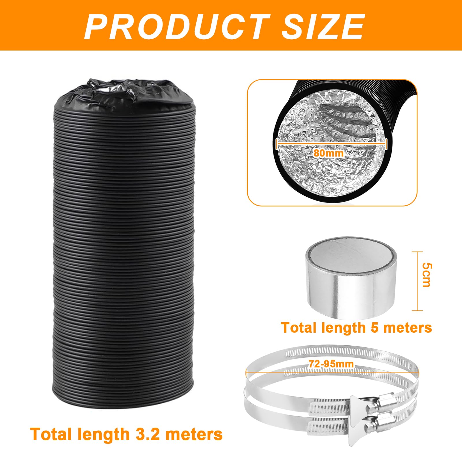 Manguera De Aluminio Flexible Para Calentadores Diésel De Aire, De 60 A 300 Cm, Resistente Al Calor Y Retardante De Llama - Ideal Para Webasto Y Dometic