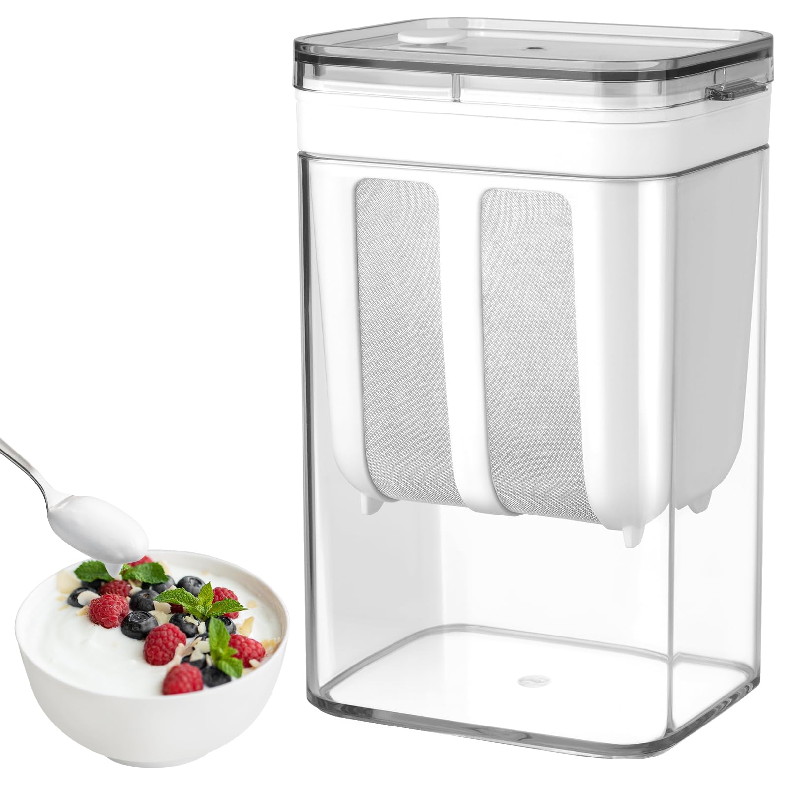 SMALLSHSYogurt Strainer, Fine Mesh Strainer, Rice Tea Juicing Food Sieve Strainer, 1100ML Thick Greek Yogurt Milk Filter Kitchen Tools Reusable Homemade Cup with Stainless Steel Mesh