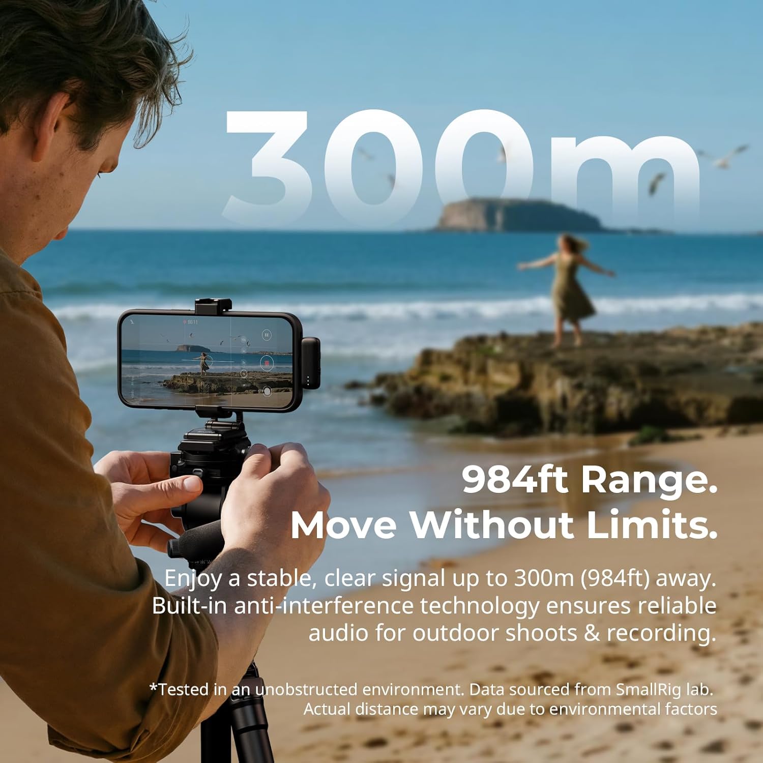 SMALLRIG Wireless Mic S70 transmitter with a furry windscreen attached, ready for outdoor use.