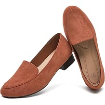 FINIWOR Womens Black Chunky Low Heel Pumps Suede Dress Flats Shoes Comfortable Work Loafers Business Office Shoes