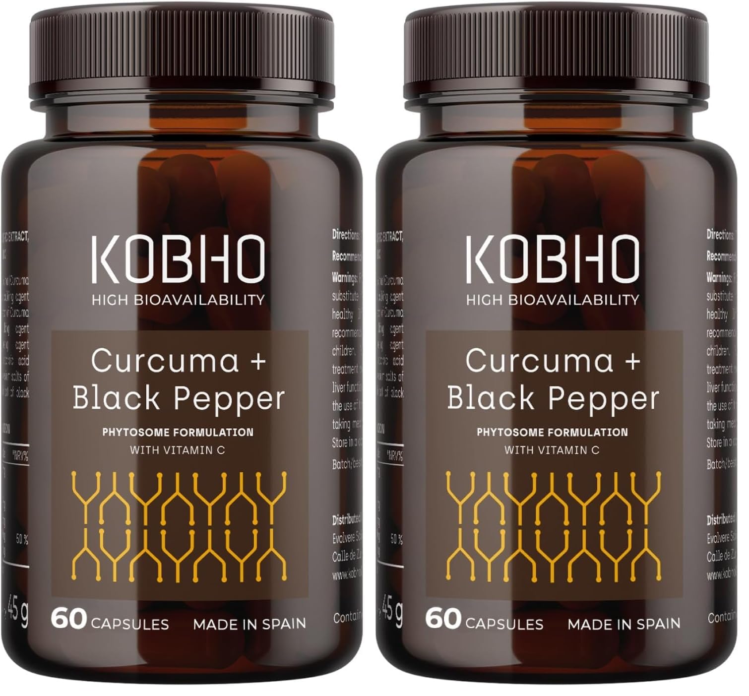 Curcuma Meriva® de máxima absorción - Antiinflamatorio natural formulado con Fitosomas, Pimienta negra y Vitamina C - Sabor neutro y Fácil de tragar - Dosis recomendada por AESAN. (Paquete de 2)