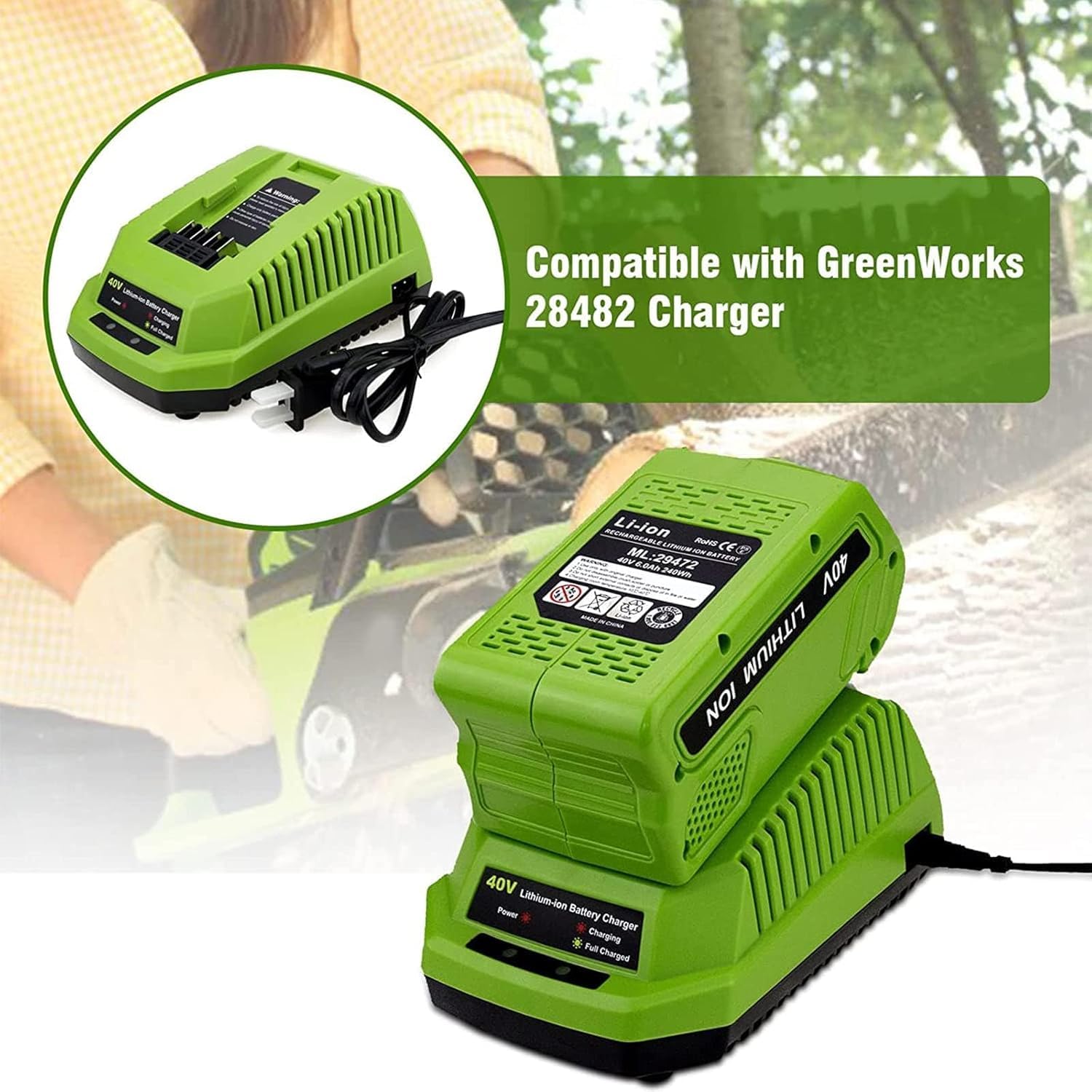 Batería de repuesto de 40 V para Greenworks 40 V 2.0 Ah, compatible con todas las herramientas eléctricas G-MAX de 40 V G40B2 G40B4 G40B5 G40B25 29462 29472 20202 20302 25312 25322 (capacidad real)