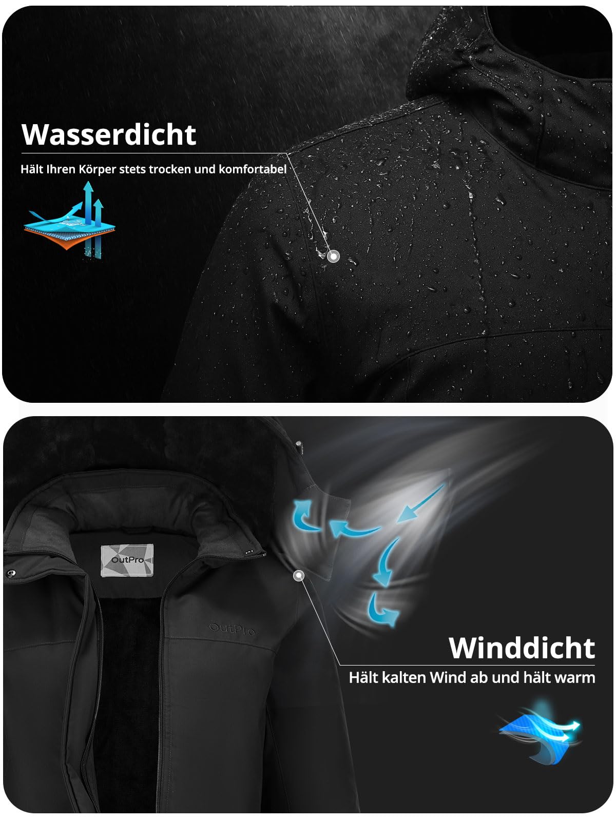 OutPro Damen Skijacke Winter Schneemantel Warm Fleece Mountain Wasserdichte Damenjacke Snowboardjacken