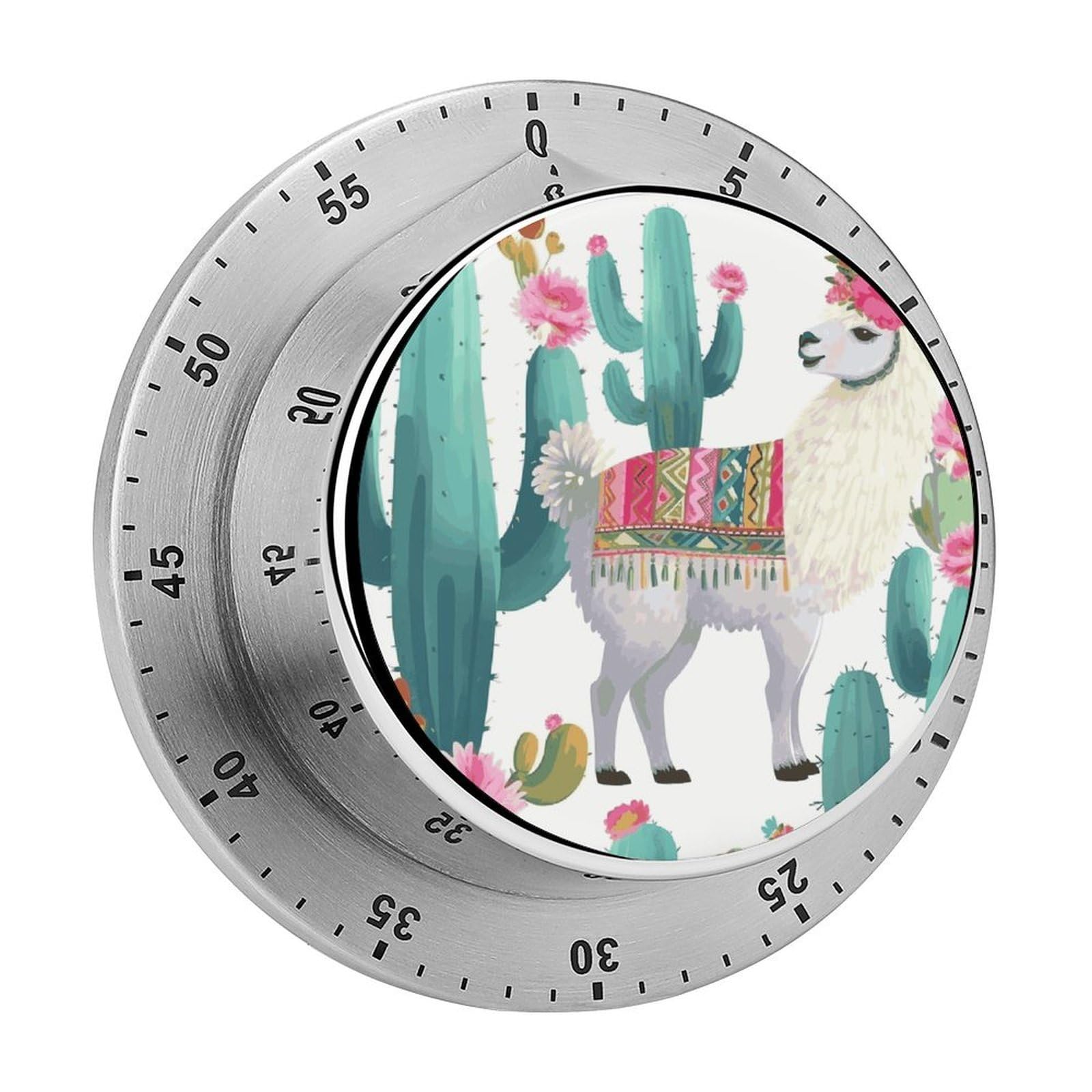 Tropical Llama Alpaca Cactus Flower Timer Loud Mechanical Timer Stainless Steel 60-Minute Kitchen Timers Waterproof Chef Cooking Timers Sport Countdown Clock Portable Countdown Alarm Adult