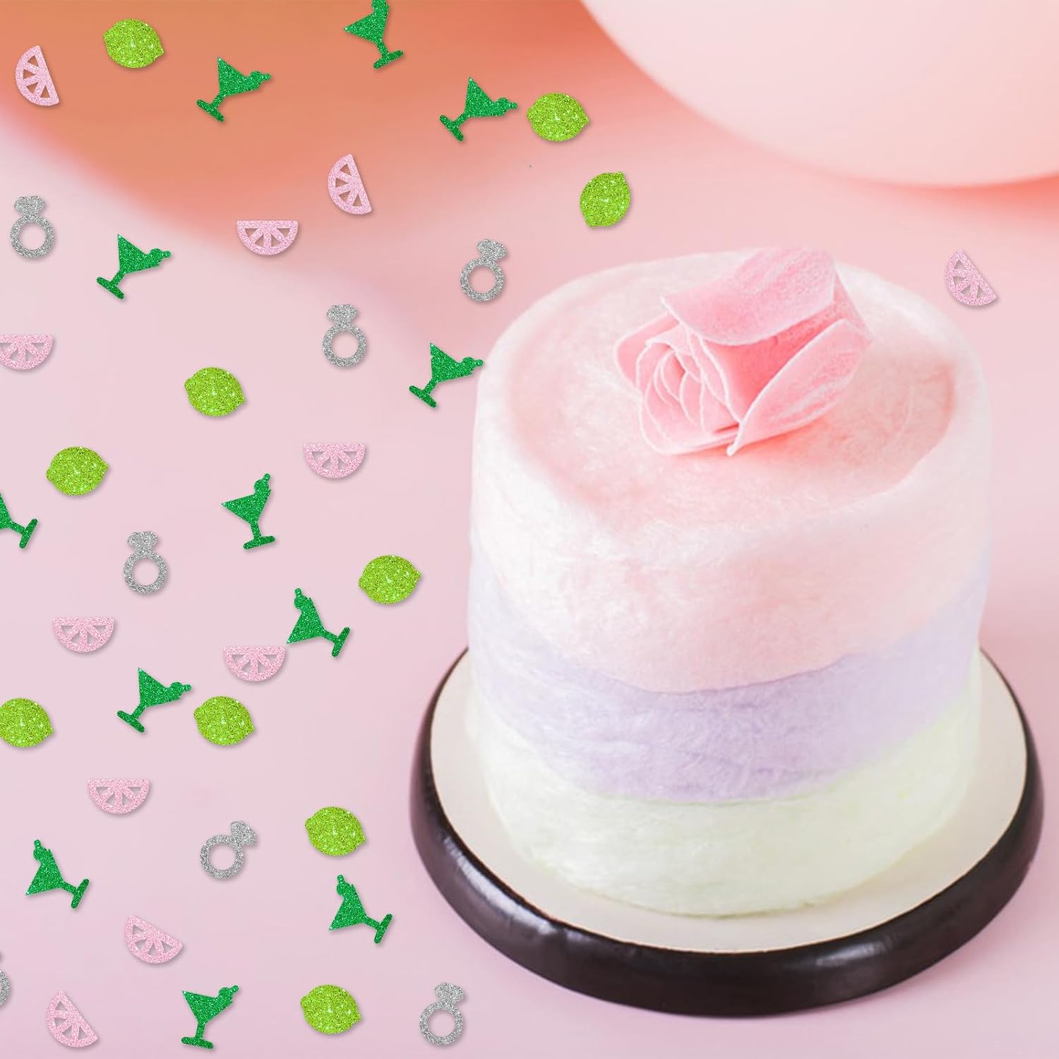 120pcs Martini Bachelorette Confetti, Margs and Matrimony Paper Confetti, Green&Pink Glitter Margarita Cocktail Glass Table Scatters, Mexican Fiesta Themed Bridal Shower Party Supplies