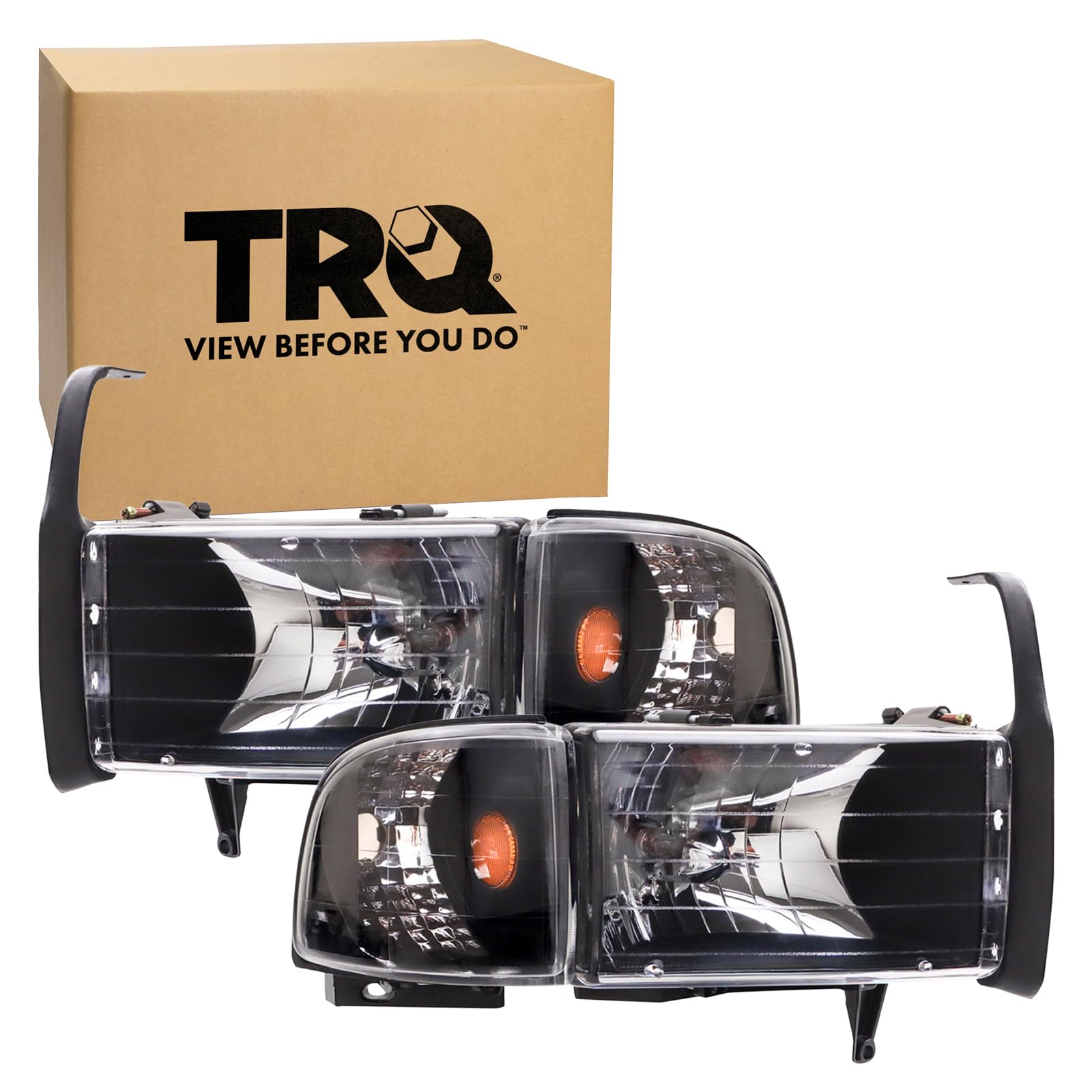 TRQ 2 Piece Headlight Assembly Set Performance Projection Style LED Halo Black Bezel Driver &amp; Passenger Side Compatible with Dodge Ram 1500, 2500, 3500 1994-2002 CH2502101 CH2503101