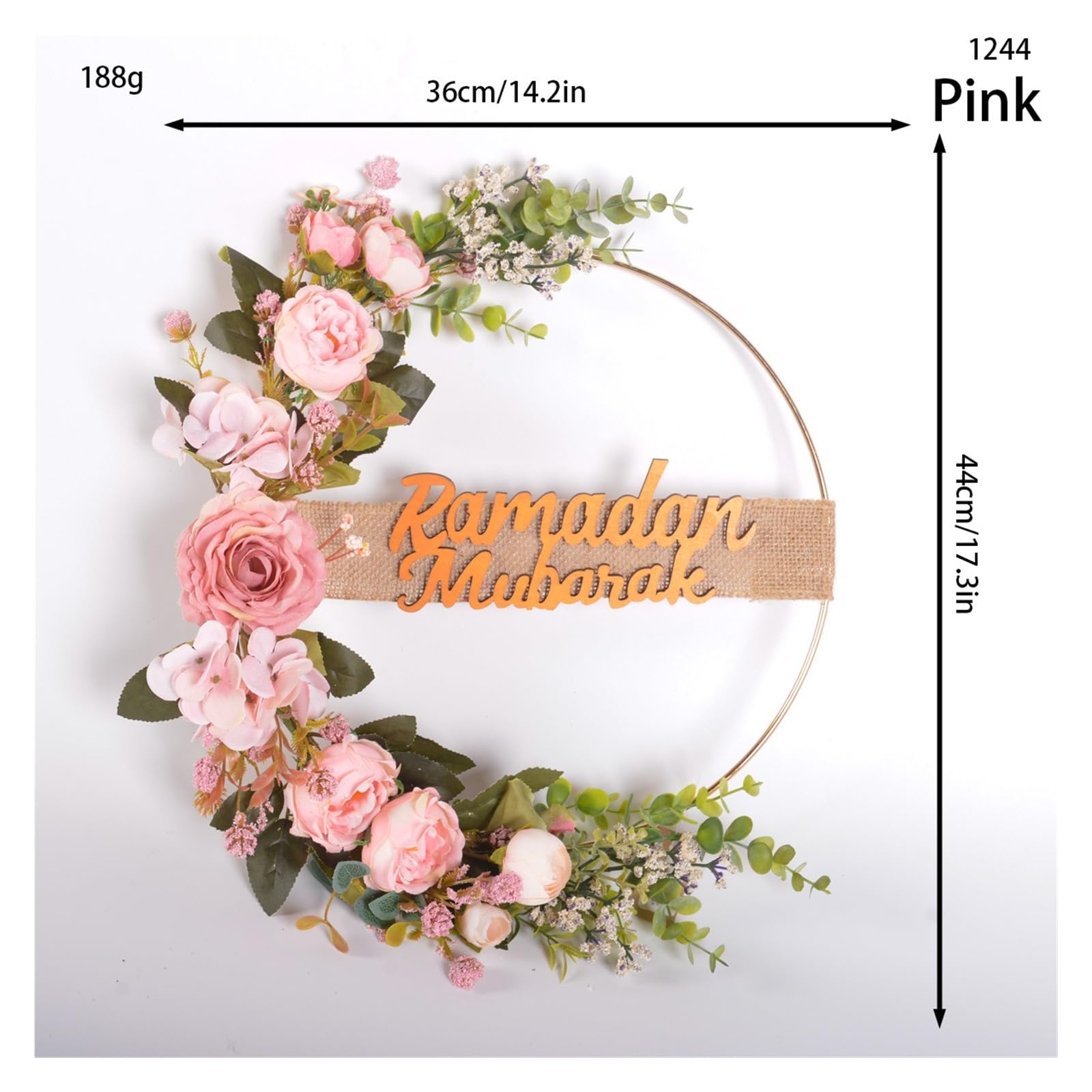 Kränze für die Haustür Ramadan Türkranz Künstliche Rosenblumen Frühlings-Hängekranz Islam Mubarak for die Haustürdekoration(Color-04)