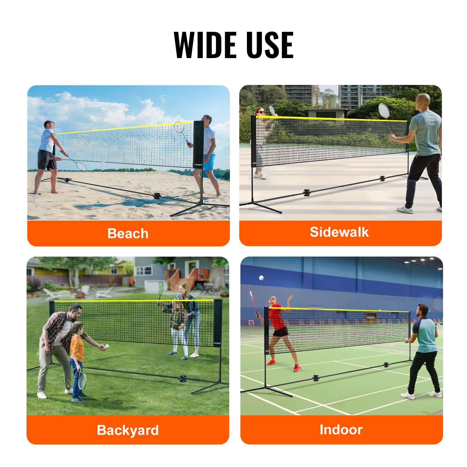 VEVOR Filet de Badminton, 5,1 m, Filet Pliable de Volley-Ball réglable en Hauteur, Filet de Tennis Portable avec poteaux, Support et Sac de Transport, pour Les Jeux intérieur et extérieur de l'enfant