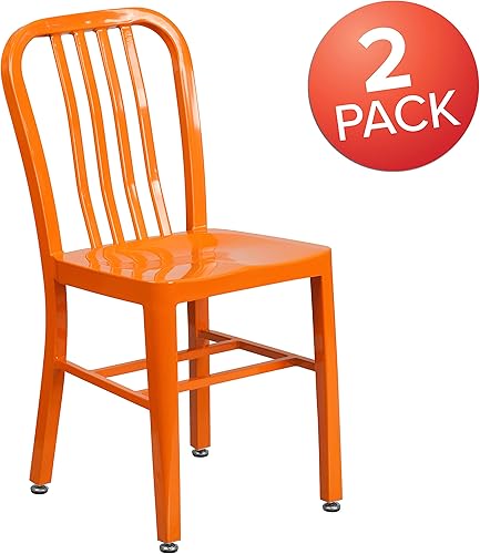 Miniatura 4 de Flash Furniture Gael - Juego de 2 sillas de metal naranja para interiores y exteriores de grado comercial Naranja,Oro negro