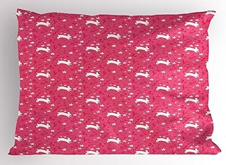 Ambesonne Cartoon Pillow Sham Set of 2, Rabbits Jumping Around Flower Field Meadow Bunny Spring Animal Pastel Art, Quality Microfiber Bedding Item for All Seasons, 36