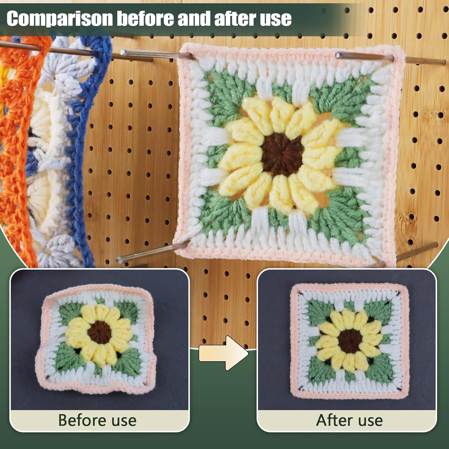 Newkita 15.5" Foldable Crochet Blocking Board with 40 Steel Pegs/Pins for Granny Squares & Small Projects, Adults