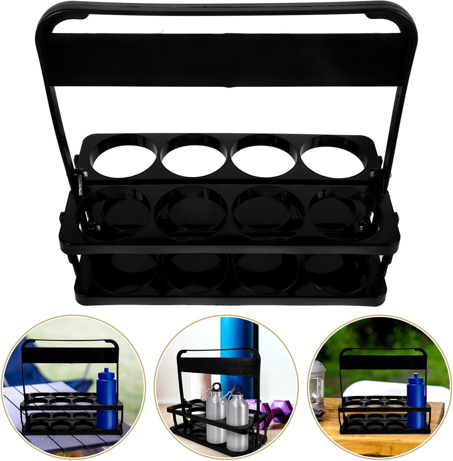HANABASS Foldable Cup Carrier for Water Bottles Running Water Bottle Holder Handle Reusable Drink Holder Portable 8-Hole Drink Carrier