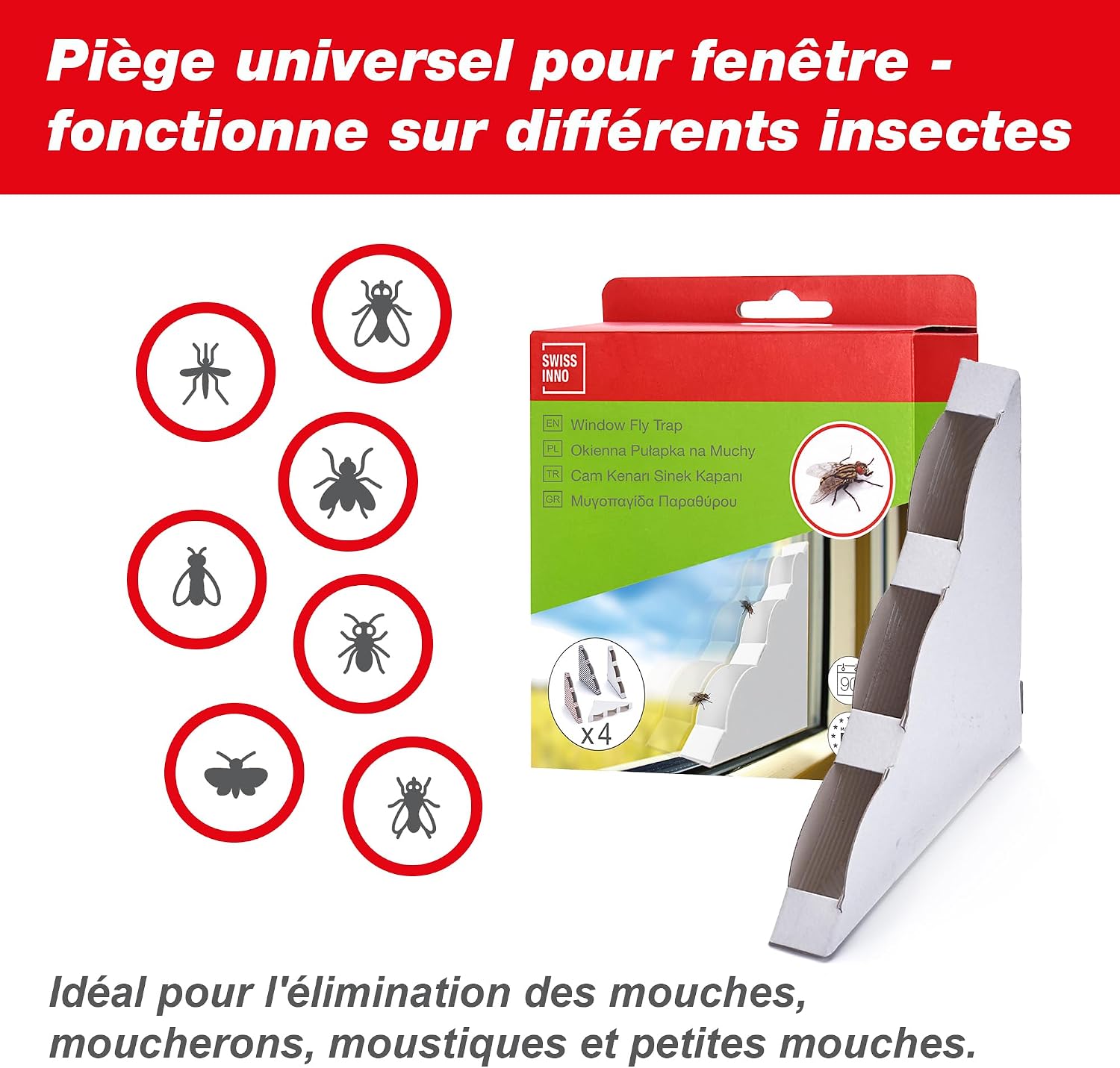 SWISSINNO Piège à Mouches pour Fenêtre 4 Pièges – Attrape-Mouches Transparent Auto-Adhésif – Capture Efficace des Insectes Volants – Facile à Installer – Discret et sans Odeur — vue 6