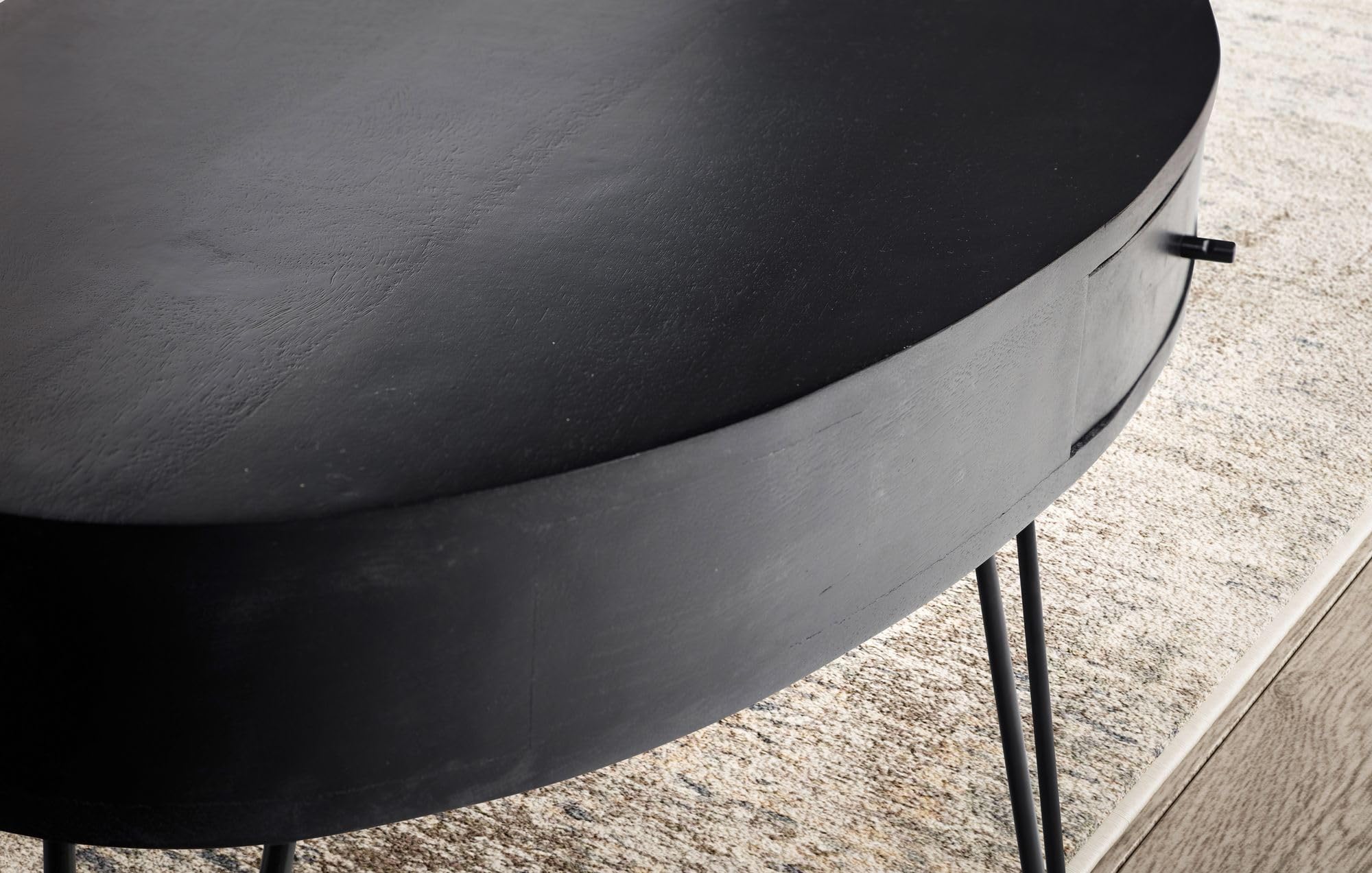 FineBuy Stolik Kawowy Owalny 100x50x40 cm Lite Drewno Mango Czarny | stolik do salonu z szufladą i hairpin nogach, stolik pod sofę z prawdziwego drewna, ręcznie wykonany unikat