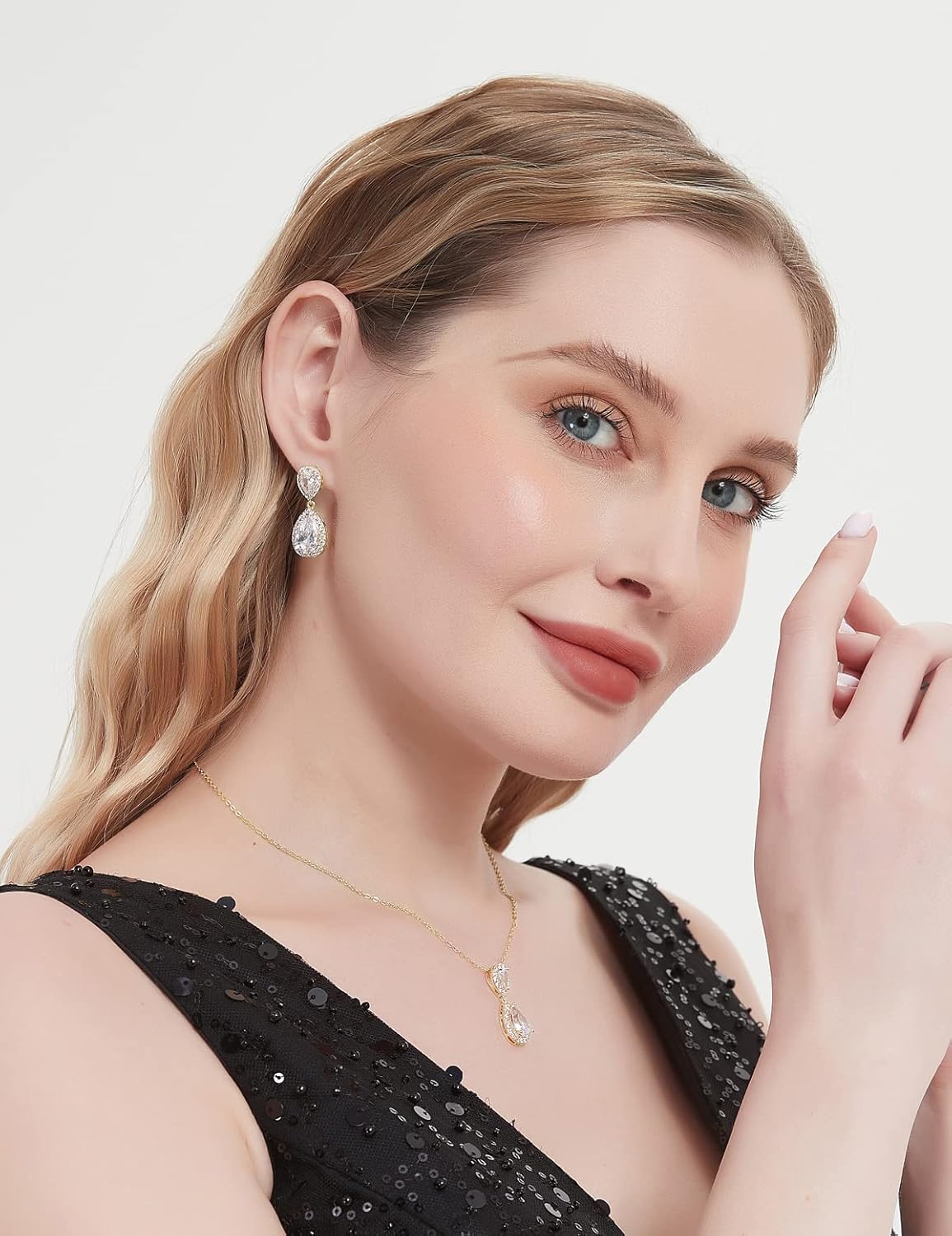 UDYLGOON UDORA Teardrop Cubic Zirconia Drop Earrings Necklace Bridal Jewelry Sets Wedding Prom Gifts For Bridesmaid - Image 2