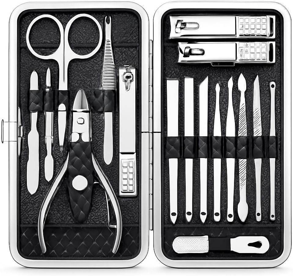 Nail Clippers Set, 18-Piece Stainless Steel Professional Manicure and Pedicure Kit, Fingernail & Toenail Clipper Cutters with Luxurious Travel Case, Grooming Tools for Men & Women by FITTO