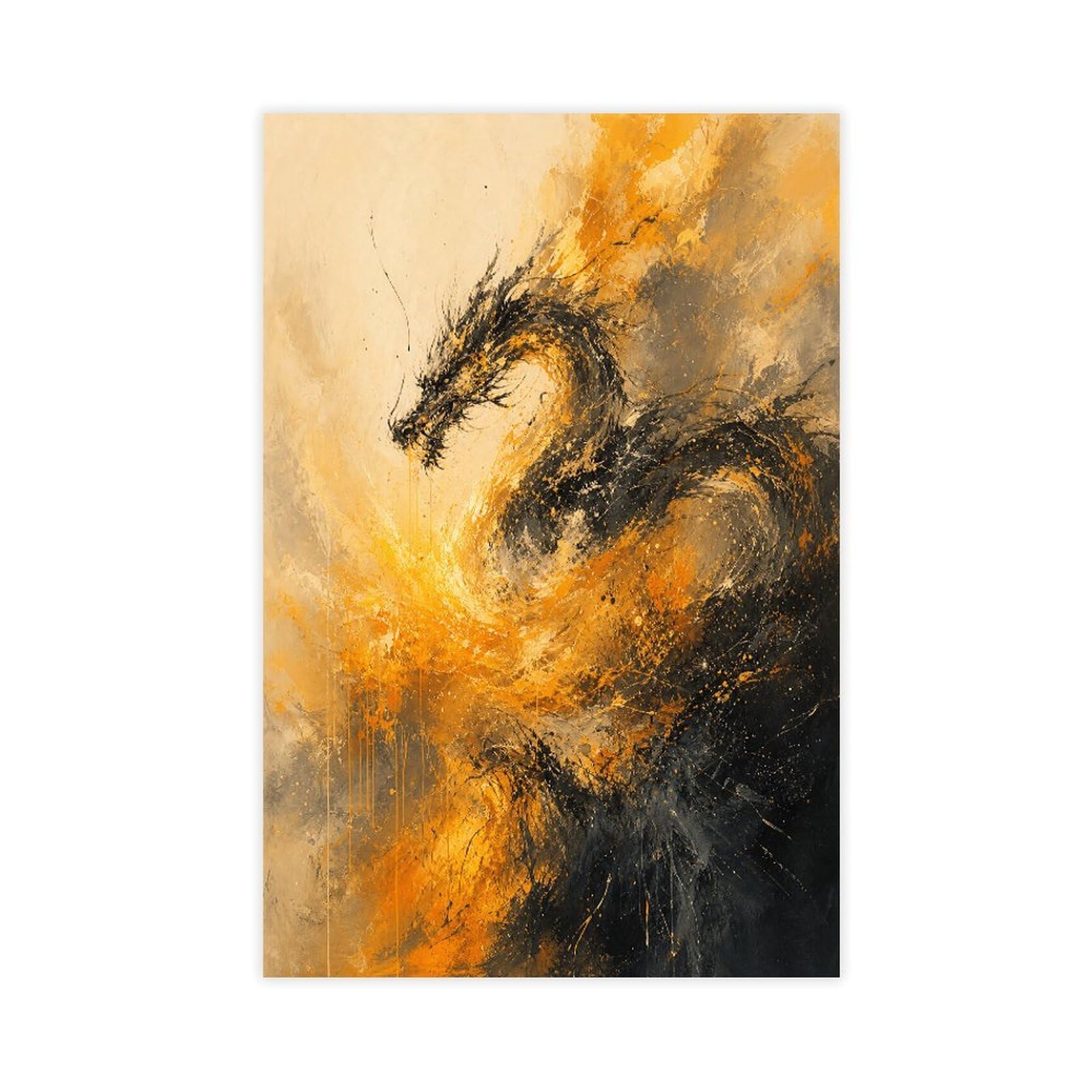 H3b8u2y5 Unframe-Style-17 Black Dragon Flame Canvas Wall Art, Surrealist Studio