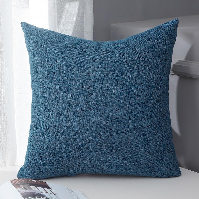 4 federe per cuscino in cotone e lino tinta unita, classiche e senza tempo, colore puro, con qualsiasi letto brillante, 60 x 60 cm (blu