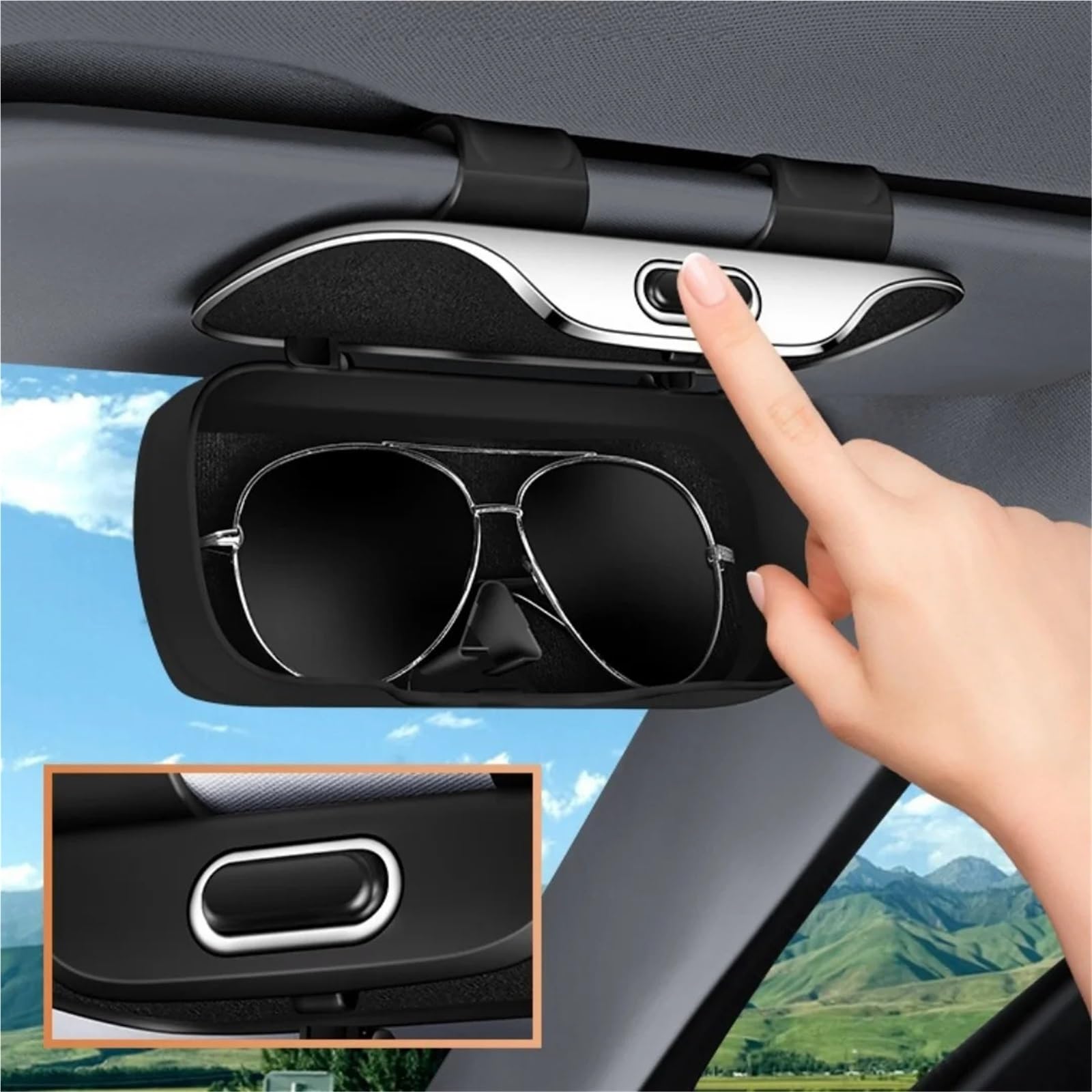 Brillenhalter FüR Auto Auto-Brillenbox, tragbarer Auto-Sonnenbrillenhalter im Auto, Brillenetui, Sonnenblende, Auto-Linsenhalter(Beige)