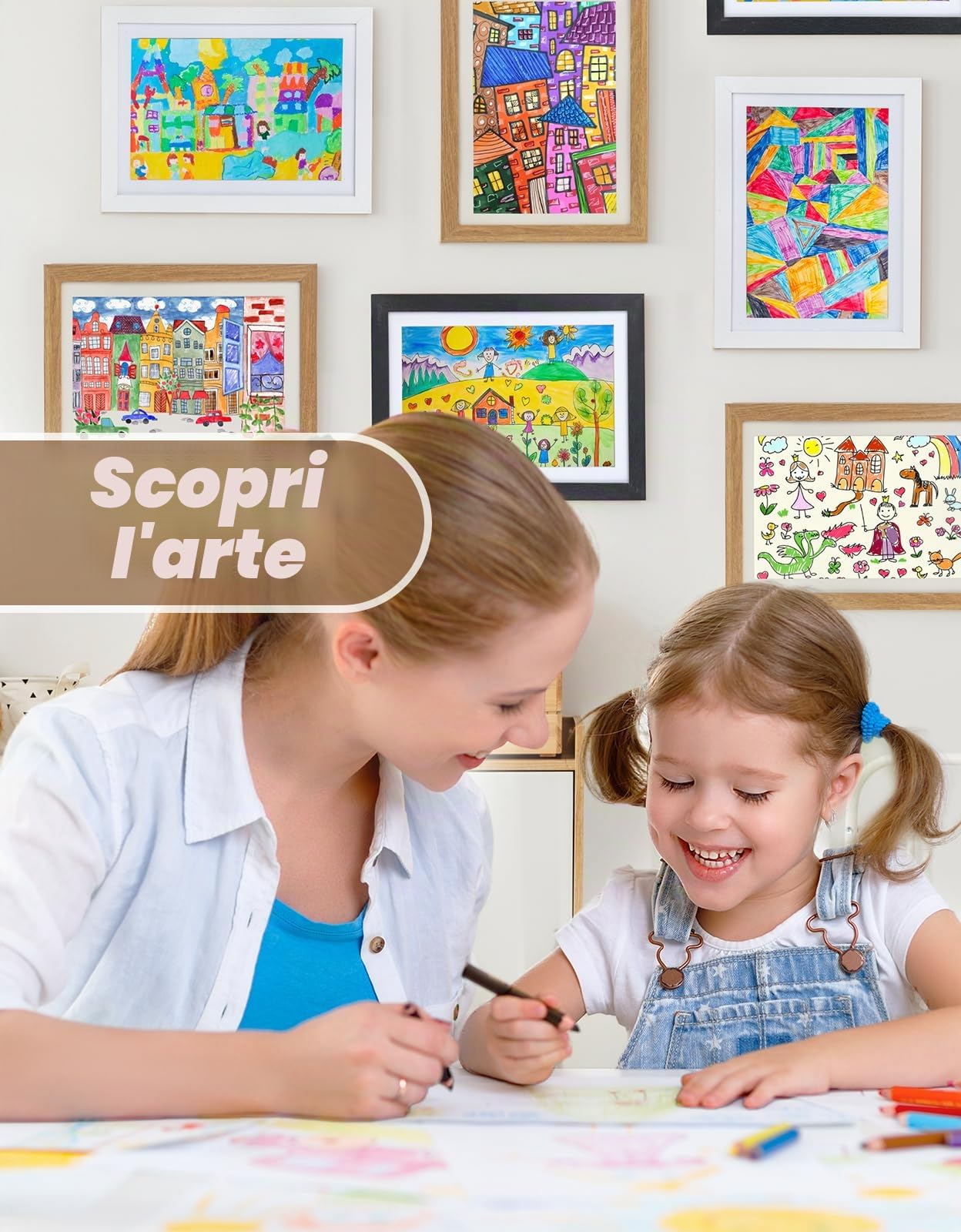 Disegni Bambini Cornice A4, con Orizzontale o Verticale, Frontale Cornice Portafoto Artistica Apribile, Artistiche Cornici per Disegno Bambini, Bianco, A4, 1 Pezzi