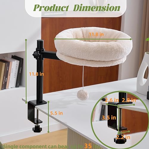 Miniatura 3 de BYBYME Cama de escritorio para gatos de interior, cama de gatito para escritorio soporta 44 libras, rotación de 360 y ajustable, escritorio nido de