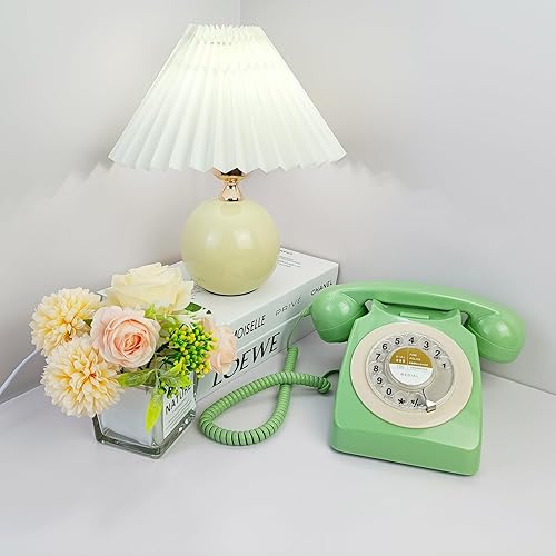 Vista 4 de Vintage Retro Old Fashion Rotary Dial Hogar y Oficina Teléfono Clásico de una Línea Básica Teléfono de Escritorio en Casa Oficina Escuela Verde