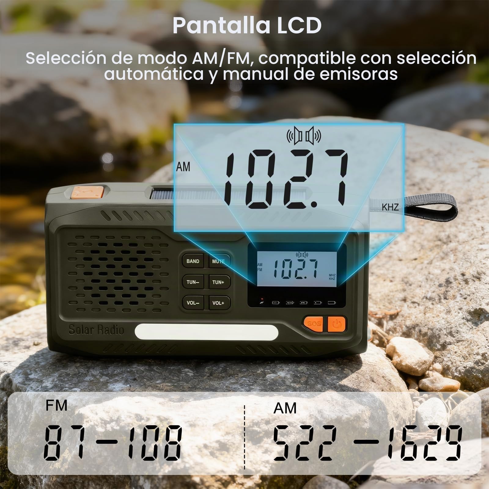 Radio Solar de Emergencia,Radio a Pilas Portatil Batería de 4500 MAh,Am/FM Radio Emergencia con Manivela,Pantalla, Kit de Emergencia Que Incluye Linterna,SOS Alarma y Cargador de Móviles USB