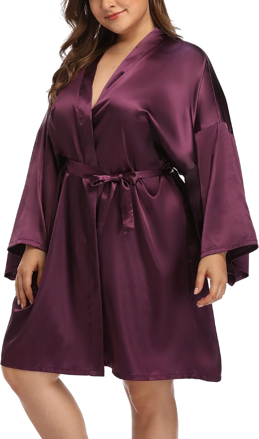 Women's Plus Size Satin Robes Bridesmaid Wedding Robes Short Silky Bathrobes