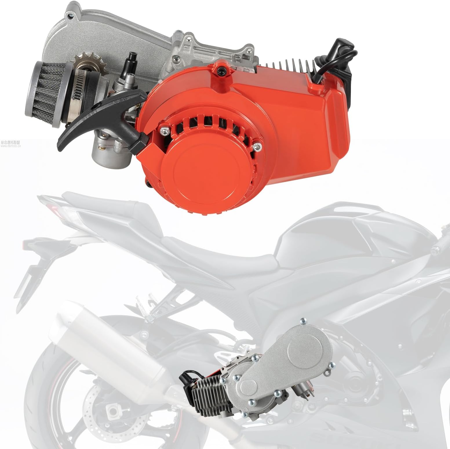 49CC 2-Stroke Racing Engine Motor, 1.9KW Gasoline Engine Single Cylinder Air-Cooling Pull Rope Start Motor Suitable for Micro Bike, Small Dirt Bike, ATV or Scooter.