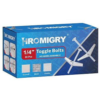 1/4"x3" Toggle Bolts 60 Pcs 1/4 inch Wall Anchors for Drywall Heavy Duty, Butterfly Anchor Bolt for Hollow Wall, Sheetrock, Ceiling