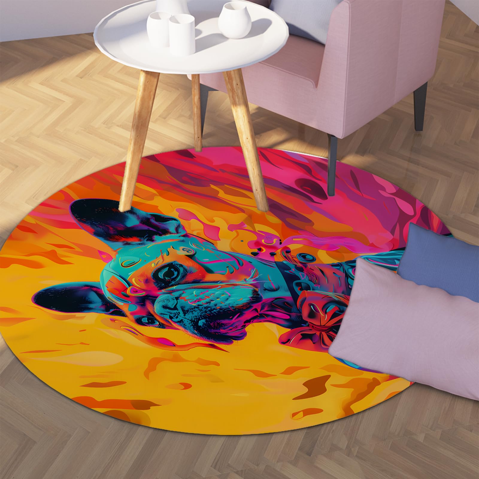 Tapis de salon rond pour cuisine et blanchisserie style gentleman